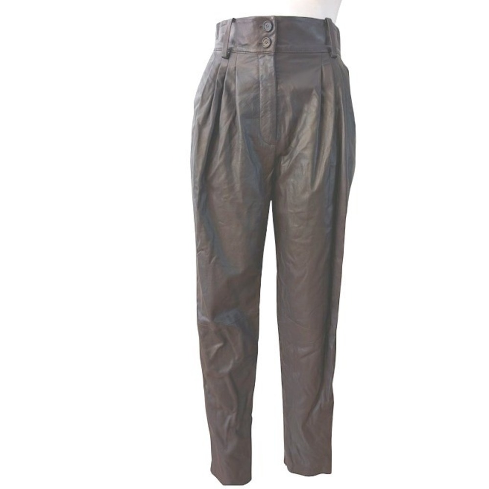 DOLCE GABBANA Leather Pleated High Waisted Trousers Pants Women Made in Italy 42 - Picture 3 of 14